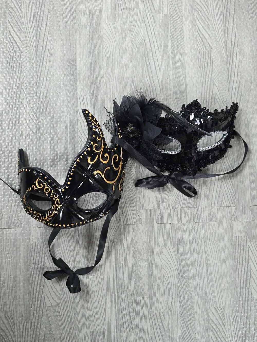 2/$15 Elegant Black Venetian Masquerade Mask with Gold Accents